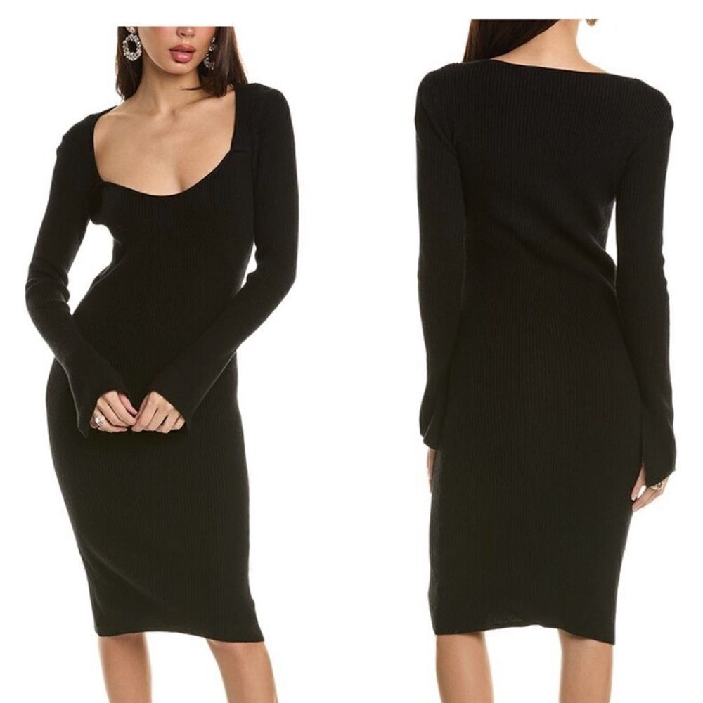 NWT Caara women's ribbed midi dress in black size m 80% cashmere